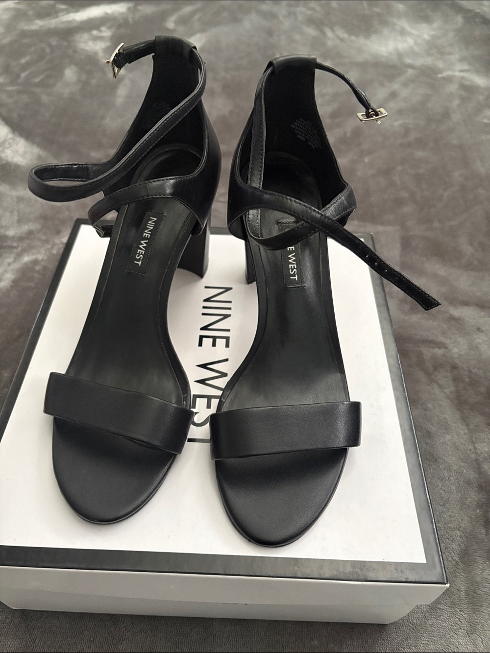 Nine West Black Open-Toe Ankle-Strap Block Heels